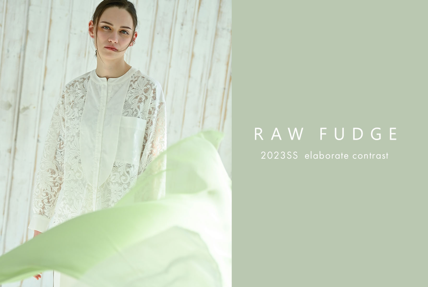 再入荷新品】 RAW FUDGE :へリンボン柄アシメタックパンツｘギャザー